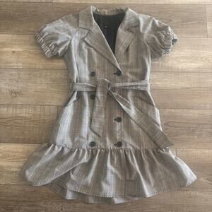 VTG Anna Sui Belted Plaid Dress Sz 2 Puff Sleeve Ruffle Dark Academia Preppy Y2K